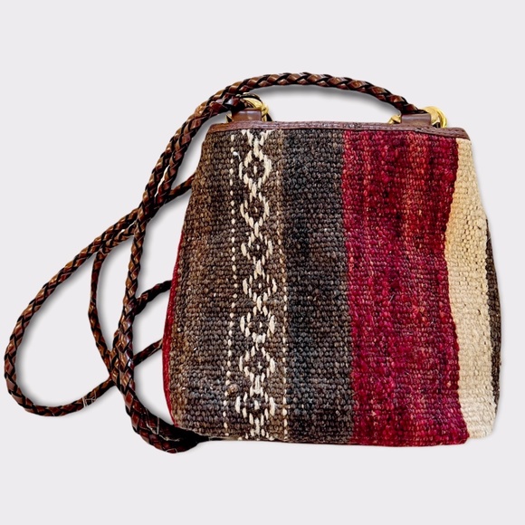 Vintage Franco Sarto Turkish Kilim Braided Leather Strap Bucket Bag - Picture 1 of 6